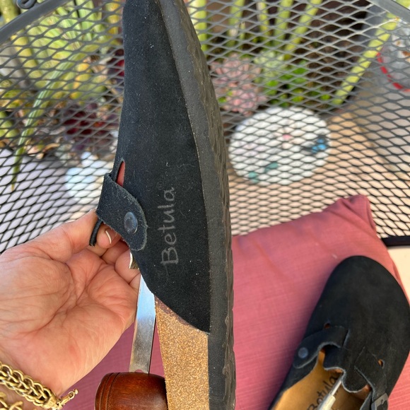 Birkenstock Black Marie Clogs Mary Jane Sandals Wm 26.5 Leather Suede NWT - Picture 3 of 8